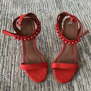 NEW!! Spicy Orange pearl ankle strap heeled sandals. Euro 38, US 7.5. 4” heel